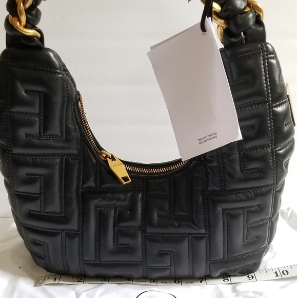 Balmain Mini Pillow Monogram Quilted Leather Hobo Bag Black - Picture 9 of 10